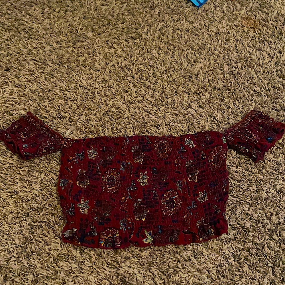 Off-The-Shoulder, Dark Red Crop Top